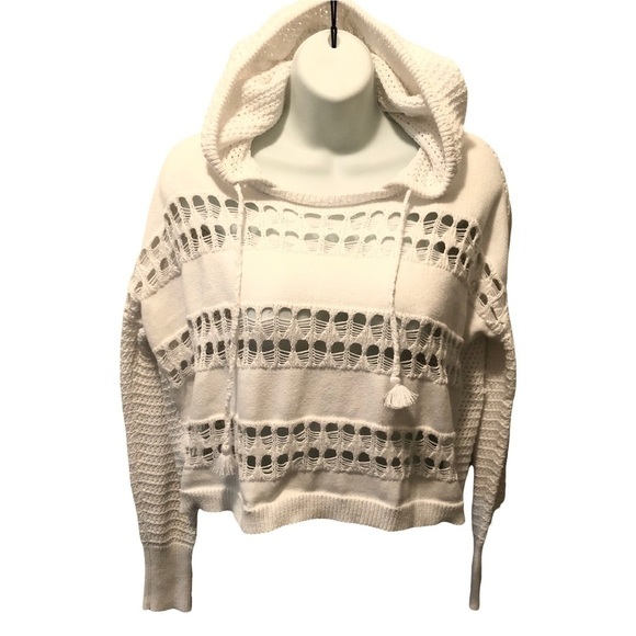 Victoria's Secret Sweaters - Victoria’s Secret White Sweater Hoodie Loose Knit Cropped Sz. Small Cotton